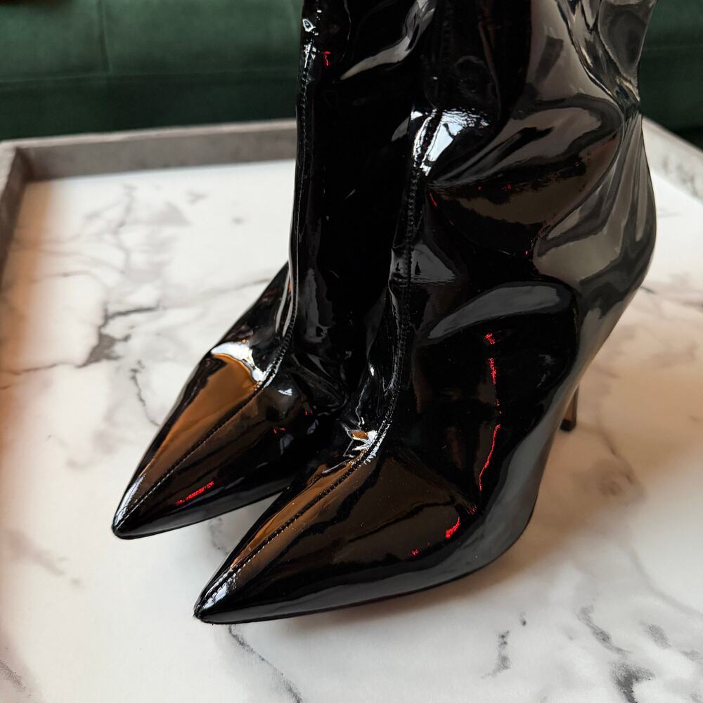Larroudé Kate Black Patent Leather Knee High Boots Size 8 - Picture 6 of 9